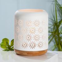 Gilde Porcelánová stolní lampa s květinami, bílá